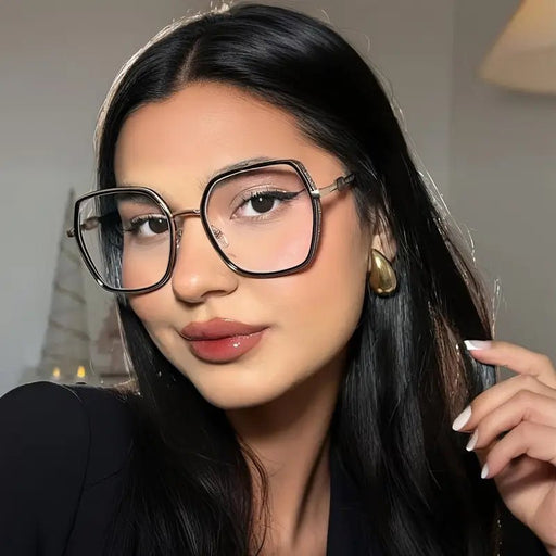 Gafas de Montura Grande Poligonal y Lentes Transparentes para Mujer - Quierox - Tienda Online