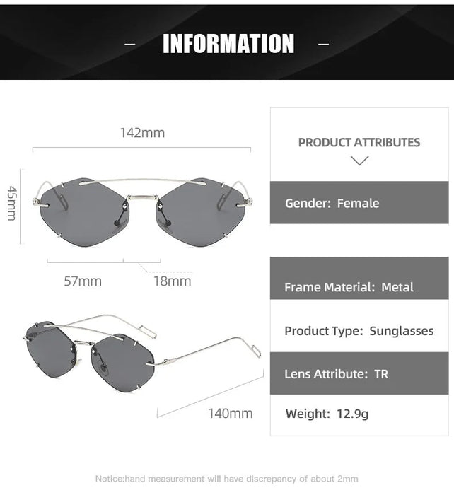 Gafas de sol cuadradas con diamantes sin montura unisex, gafas de sol retro de diseñador - Quierox - Tienda Online