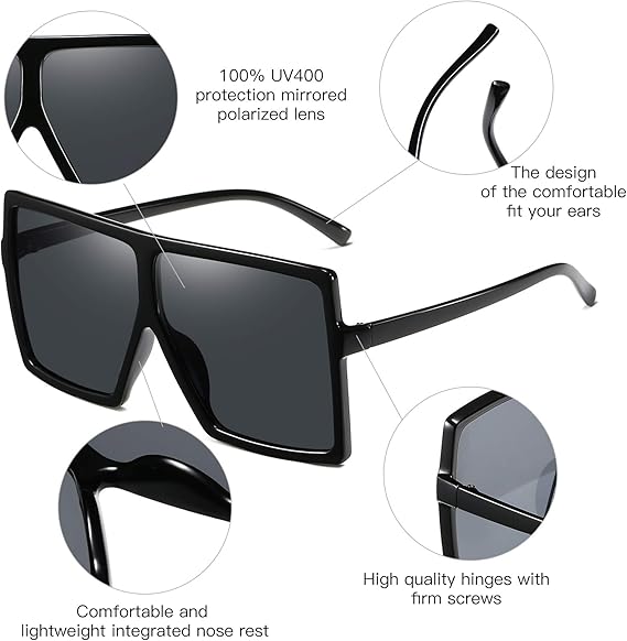 Gafas de sol de 3 piezas para mujer y hombre, montura grande, gafas retro cuadradas - Quierox - Tienda Online
