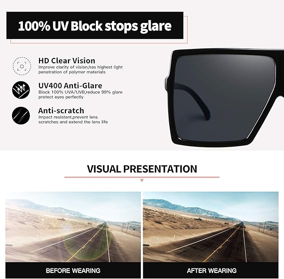 Gafas de sol de 3 piezas para mujer y hombre, montura grande, gafas retro cuadradas - Quierox - Tienda Online