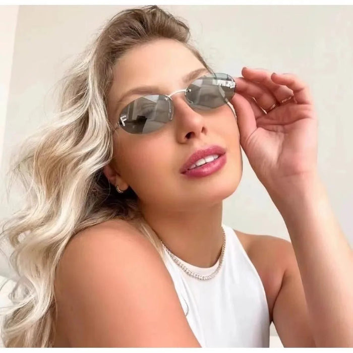 Gafas de sol de metal sin marco de moda europea y americana para mujer - Quierox - Tienda Online