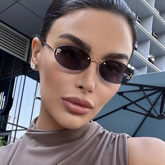 Gafas de sol de metal sin marco de moda europea y americana para mujer - Quierox - Tienda Online
