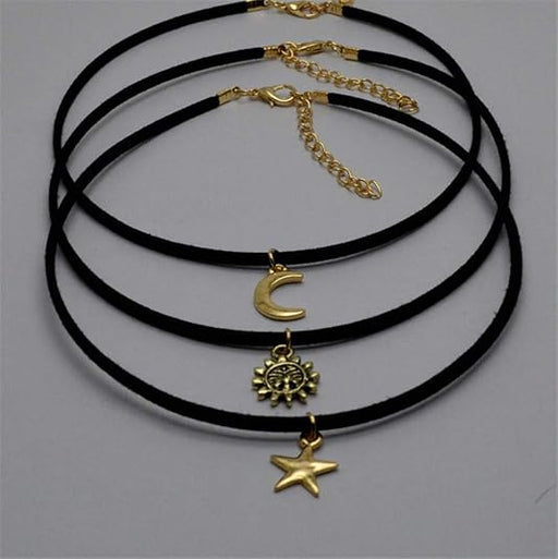 Gargantilla negra para mujer, collar con colgante de estrella y sol, luna, cuerda de terciopelo negro - Quierox - Tienda Online