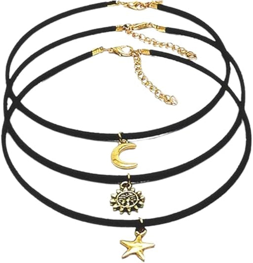 Gargantilla negra para mujer, collar con colgante de estrella y sol, luna, cuerda de terciopelo negro - Quierox - Tienda Online