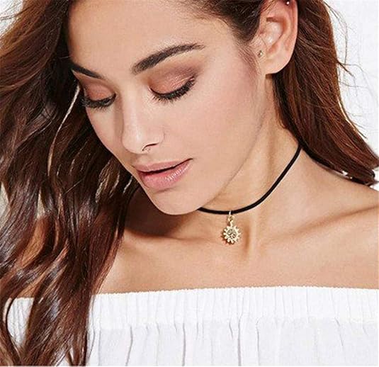 Gargantilla negra para mujer, collar con colgante de estrella y sol, luna, cuerda de terciopelo negro - Quierox - Tienda Online