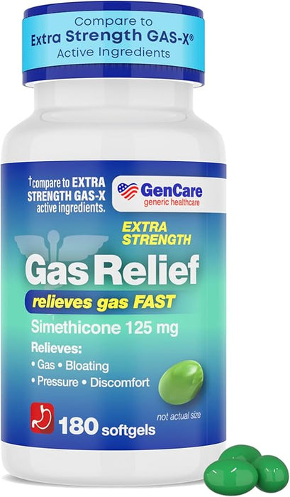 GenCare - Alivio de gases extra fuerte con simeticona 125 mg (180 cápsulas blandas) - Quierox - Tienda Online