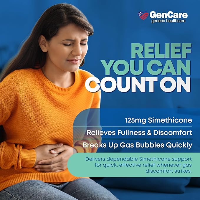 GenCare - Alivio de gases extra fuerte con simeticona 125 mg (180 cápsulas blandas) - Quierox - Tienda Online