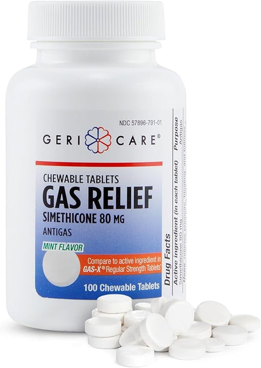 GeriCare Simeticona - Tabletas masticables de alivio de gases de 80 mg - Quierox - Tienda Online