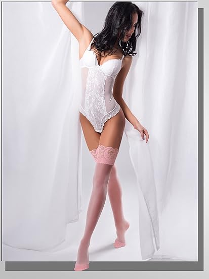 Geyoga 4 pares de medias hasta el muslo de encaje y transparentes para mujer - Quierox - Tienda Online