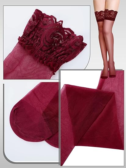 Geyoga 4 pares de medias hasta el muslo de encaje y transparentes para mujer - Quierox - Tienda Online