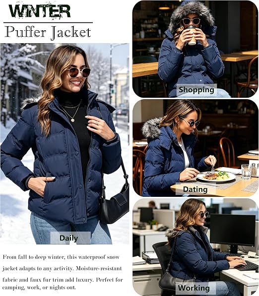 GGleaf Abrigo de invierno acolchado grueso y cálido con capucha para mujer - Quierox - Tienda Online