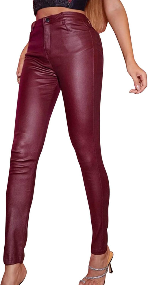 GGLHY Pantalones de cuero con botones, ajustados, elásticos, informales - Quierox - Tienda Online