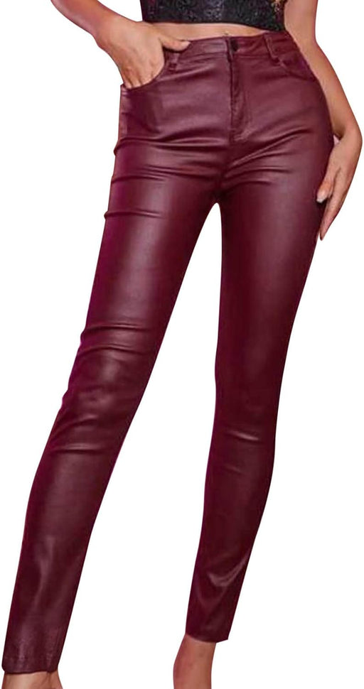 GGLHY Pantalones de cuero con botones, ajustados, elásticos, informales - Quierox - Tienda Online
