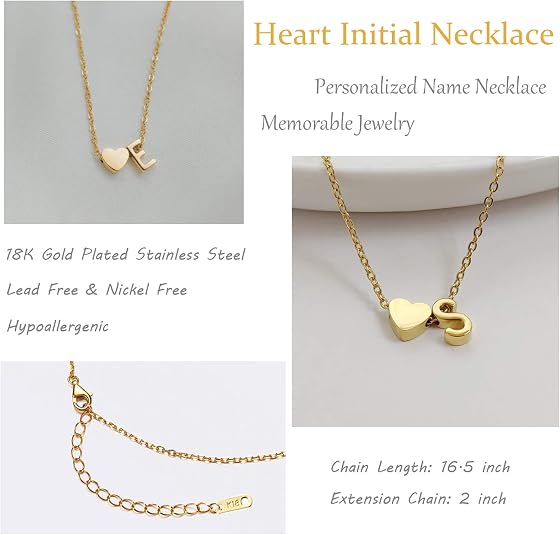 Glimmerst Collar de Corazón con Inicial de Acero Inoxidable - Quierox - Tienda Online
