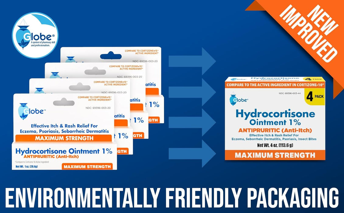 Globe (4 unidades) Ungüento transparente de hidrocortisona de máxima resistencia al 1%, 1oz - Quierox - Tienda Online