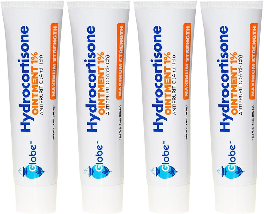 Globe (4 unidades) Ungüento transparente de hidrocortisona de máxima resistencia al 1%, 1oz - Quierox - Tienda Online