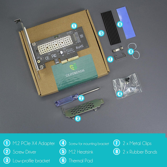 GLOTRENDS PA09 - HS M.2 NVMe a PCIe 4.0 X4 Adaptador con disipador de calor M.2 - Quierox - Tienda Online