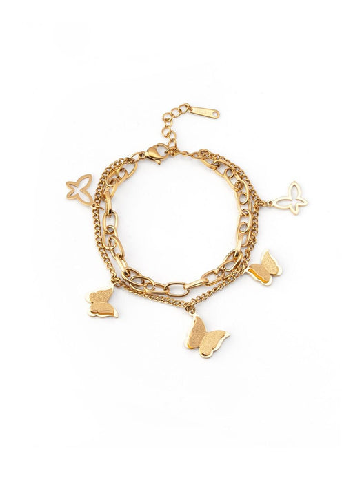 Pulsera con dijes de mariposa escarchados en color oro