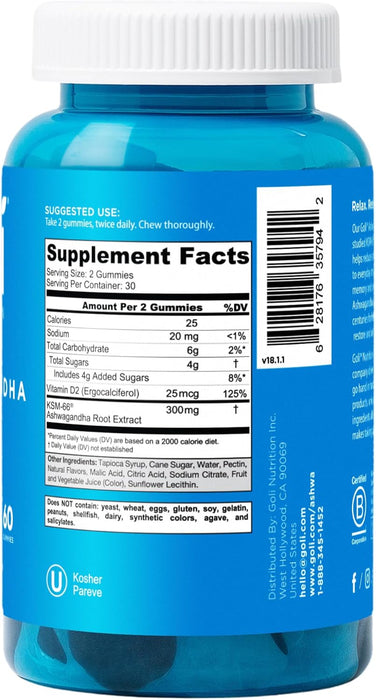 Goli® Ashwagandha & Vitamina D Gummy – 60 unidades – Relájate. Restore. Desenrollar. - Quierox - Tienda Online