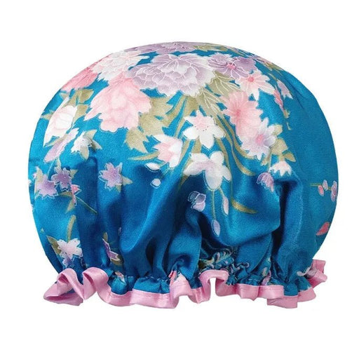 Gorra de ducha de satén envuelvente de moda, clavel rosa floral azul real - Quierox - Tienda Online
