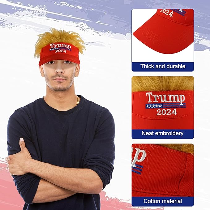 Gorra Trump 2024 - Gorra MAGA con disfraz de Trump, peluca, sombrero bordado - Quierox - Tienda Online