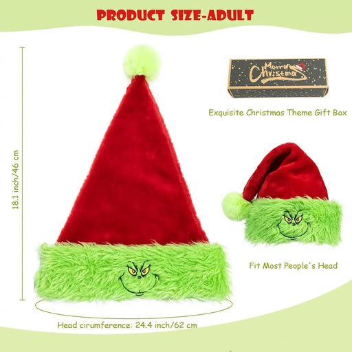 Gorro de Papá Noel unisex para adultos del Grinch de terciopelo - Quierox - Tienda Online