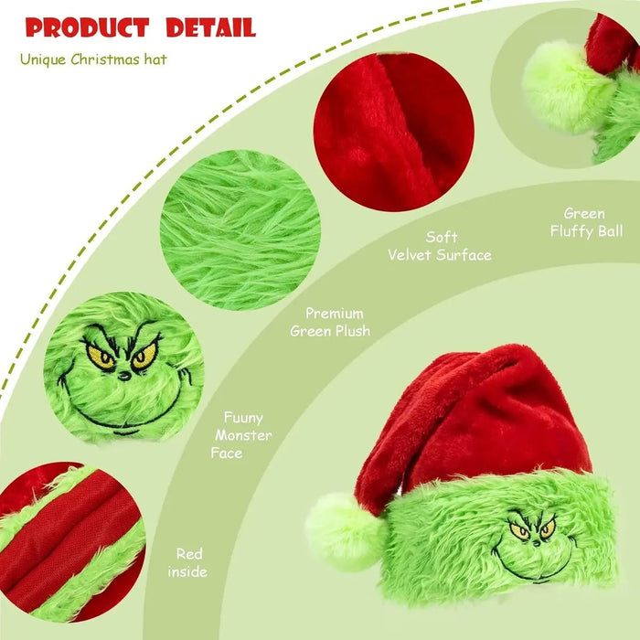 Gorro de Papá Noel unisex para adultos del Grinch de terciopelo - Quierox - Tienda Online