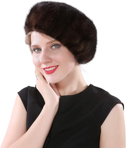 Gorro de piel de invierno para mujer, cálido gorro de piel de visón auténtica de punto - Quierox - Tienda Online