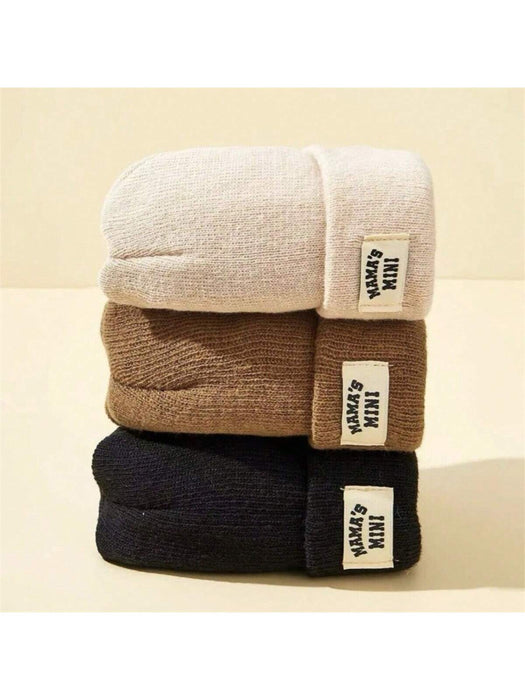 Gorro de punto para niños de 3 piezas, color liso, ideal para el invierno, cálido y cómodo. - Quierox - Tienda Online