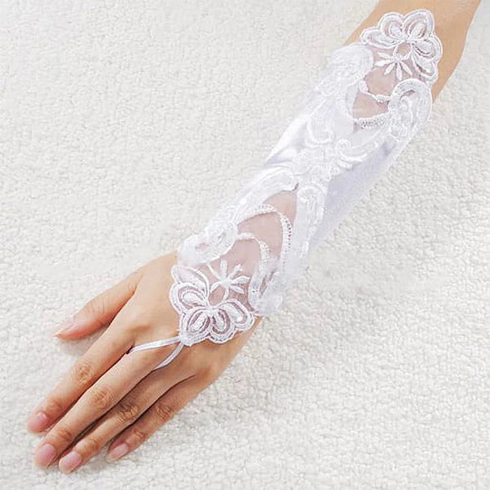 Guantes de encaje con perlas de imitación sexys para mujer,sin dedos - Quierox - Tienda Online
