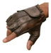 Guantes de moto sin dedos para hombre, de cuero marrón con palma acolchada de gel - Quierox - Tienda Online