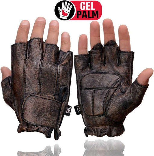 Guantes de moto sin dedos para hombre, de cuero marrón con palma acolchada de gel - Quierox - Tienda Online