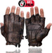 Guantes de moto sin dedos para hombre, de cuero marrón con palma acolchada de gel - Quierox - Tienda Online