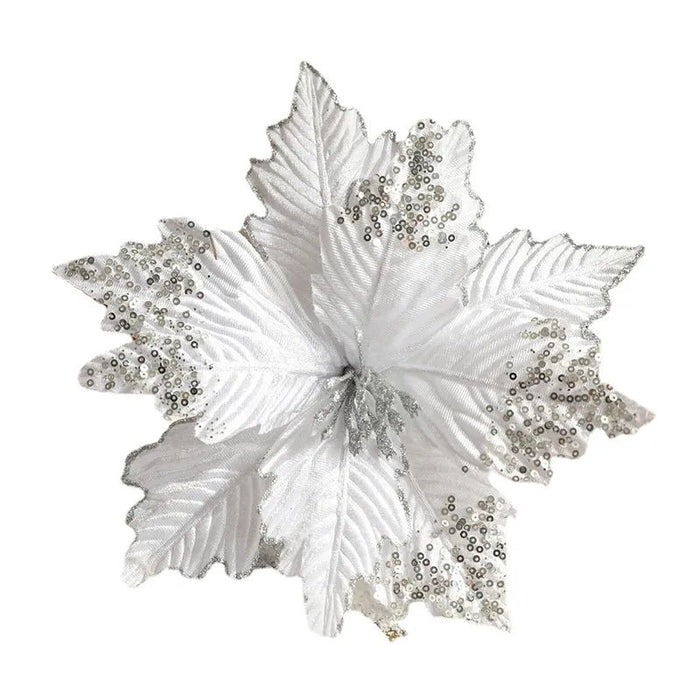 Guirnalda de flores artificiales navideñas con lentejuelas (5 unidades ) - Quierox - Tienda Online