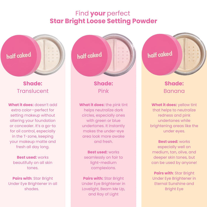 Half Caked Star Bright - Polvo fijador suelto, incluye inflado, vegano y libre de crueldad - Quierox - Tienda Online