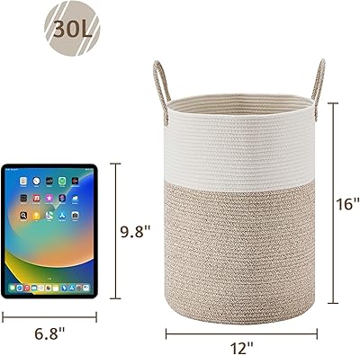 Hamper de lavandería alto, cesta de almacenamiento de cuerda tejida para manta, juguetes - Quierox - Tienda Online