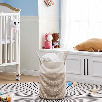 Hamper de lavandería alto, cesta de almacenamiento de cuerda tejida para manta, juguetes - Quierox - Tienda Online