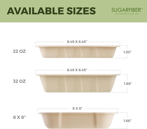 Harvest Pack Tapas planas de PET transparente para bandejas de comida Sugarfibers de 22/32/48 oz - 8.75 x 6.61 pulgadas - Quierox - Tienda Online
