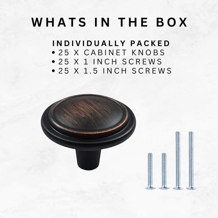 HESTIA HARDWARE Paquete de 25 pomos de bronce cepillado aceitado para gabinete - Quierox - Tienda Online