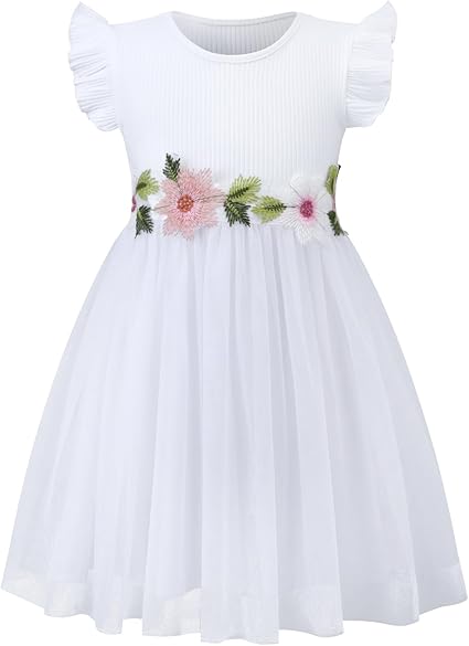 HILEELANG, Vestido de tutú de tul con flores pequeñas para niña - Quierox - Tienda Online