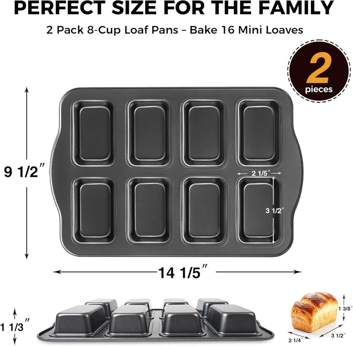 HONGBAKE Paquete de 2 mini moldes para hornear pan de 8 cavidades, molde pequeño antiadherente para pan de maíz - Quierox - Tienda Online