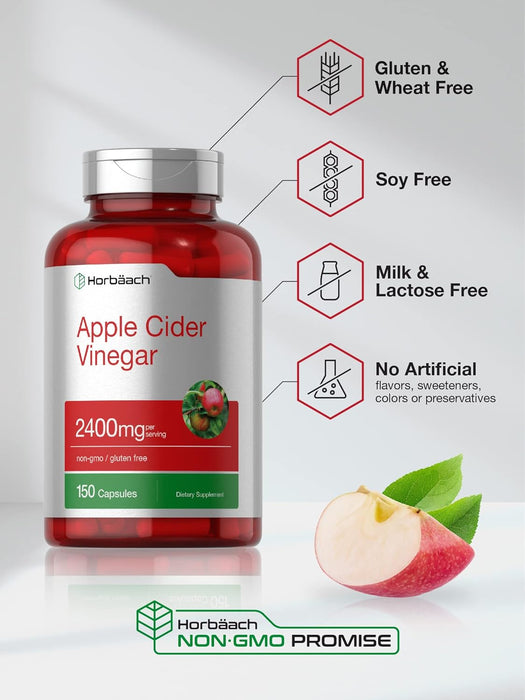 Horbaach Cápsulas de vinagre de sidra de manzana, 2400 mg, 150 píldoras - Quierox - Tienda Online