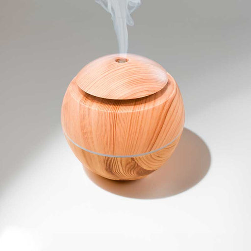 Humidificador Esférico con diseño moderno en textura de madera - Quierox - Tienda Online