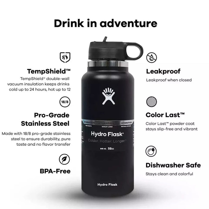 Hydro Flask Botella de agua con boca estándar y tapa flexible, 32 oz, color lila - Quierox - Tienda Online