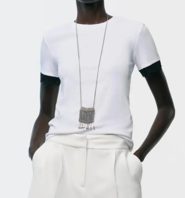 Camiseta Zara encaje manga blanca