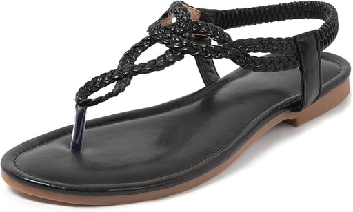 iCKER Sandalias planas de cristal perla bohemia con hebilla en T para mujer - Quierox - Tienda Online