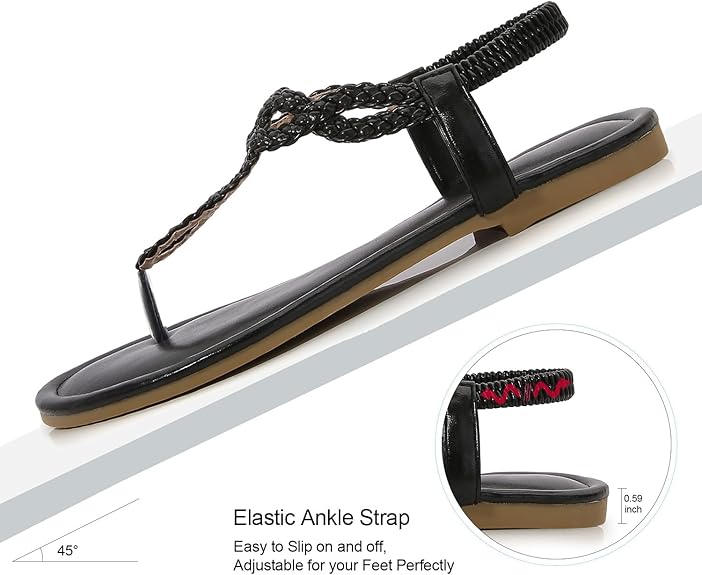 iCKER Sandalias planas de cristal perla bohemia con hebilla en T para mujer - Quierox - Tienda Online
