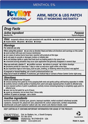 Icy Hot Extra Strength Parche medicado, pequeño, caja de 5 unidades - Quierox - Tienda Online