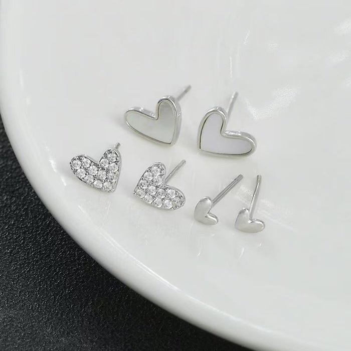 Juego de 3 pares de aretes de tachuela elegantes con forma de corazón para mujer