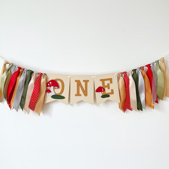 Banner de trona con forma de hongo, primer cumpleaños de hada, decoración de fiesta